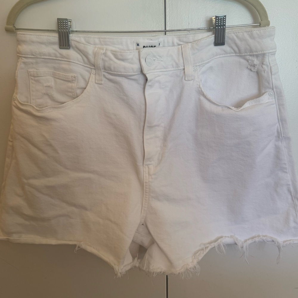 PAIGE high rise denim distressed cut-off jean shorts white